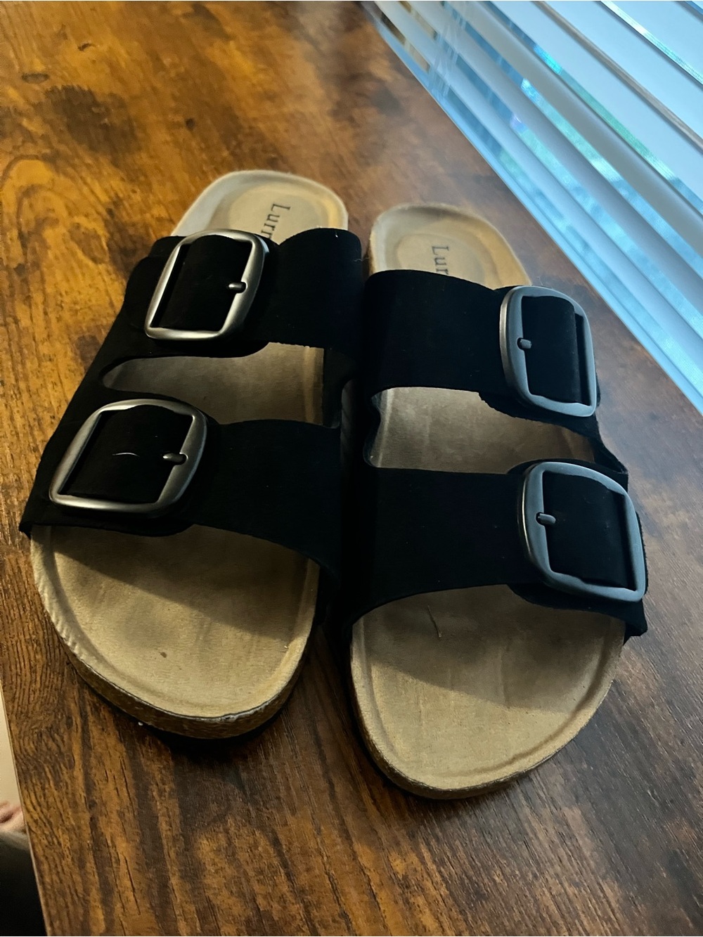 Lurnyet cork Double Buckle Womens Slide Sandals. Size 9.